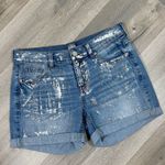 Soho  Jeans Metallic Paint Splatter Cuffed Hem Jean Shorts Blue‎ Silver 2 Photo 2