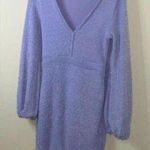 By Egreis Purple Eyelash Long Sleeve Bodycon Sweater Dress White Boa Fur trim Size M Photo 0