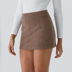 Halara  Brown High Waisted 2-in-1 A Line Mini Corduroy Casual Skirt Skort SMALL Photo 3