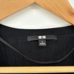Uniqlo  Lightweight Black Ribbed‎ Open Front Long Cardigan Sweater Duster Small Photo 2