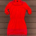 Victoria's Secret Bright Red Orange Long Sleeve Shirt Dress With lace Panels Photo 1