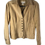 A.M.I. Leather Jacket Tan Brown Suede Button Up Womens Medium Career Photo 0