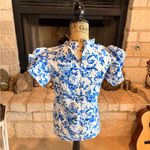 SheIn Blue Floral Patterned Blouse Photo 4
