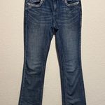 Charme Indigo Boot Cut Jeans Two Tone Raw Hem Distressed Embroidered Pockets 28 Blue Photo 0