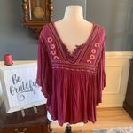 Japna  Flowy Top Hippie Boho Shirt Maroon Embroidered Womens M Batwing Dohlman Photo 4
