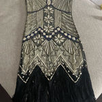 1920s Flapper Great Gatsby Charleston Sequins Beaded Fringe New Year Dress Gold Size M Photo 0