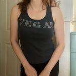 Vintage Y2K Ribbed Graphic Embellished‎ Vegas Tank Top Size Small Blue Photo 1