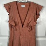 Saylor Sue Linen Dress Dusty Coral Sz L Ruffle Sleeve Button Skirt Revolve Photo 1