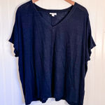 J. Jill Navy 100% Linen Drop Shoulder V Photo 0