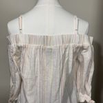 Iz Byer Women’s Off-Shoulder Button-Down Blouse Size S White Multicolor Striped Photo 3
