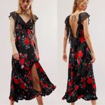 Free People Warm Hearts Satin Midi Dress Size Large Lace Floral Dainty Romantic Photo 1