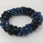 Stretch Bracelet Faceted Glass Beads Black &‎ Blue Tone Blue Hues Sparkle Photo 0