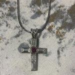 Beautiful Silver Cross with a Red Stone Necklace Photo 0