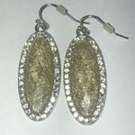 Green Shimmer Silver Tone Oval Boho Earrings Gold Photo 0