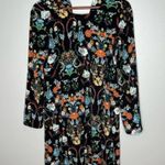 ZARA  Black with Floral Print A-Line Mini Dress long sleeve shift size medium Photo 1