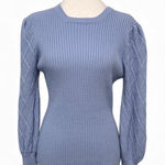 New York & Company Light Blue Knit Sweater, Puff Sleeves Sz Medium Photo 0