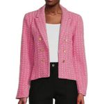 Nanette Lepore NANETTE Tweed Open Front Blazer In ROSE TROPICA / WHITE Photo 0