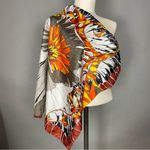 Floral Scarf Orange Gray Artsy Silky Flower Design Square 25.5" x 26" Funky Bold Photo 2