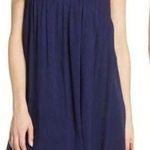 Tommy Bahama  Cotton Ruffle Shift Dress Size Small Petite Navy Blue Two Palms Photo 0