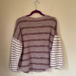 Umgee cardigan sweater maroon striped balloon sleeves short length Women’s sz L Photo 3