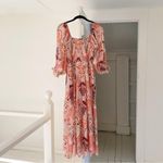 FATE. Printed Puff Sleeve Smocked Midi Dress Coral/Pink Size M Photo 7