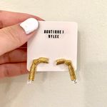 Ribbons earrings with crystal gold earrings minimalist style 🧬Material: 18k gold plated with brass Photo 0