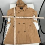 Tan Double Breasted Hooded Trench Coat Belted Casual Outerwear Size L Size L Photo 6