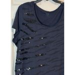 Women’s Ana Navy Blue Short Sleeve Tee With Sequin Design, Cotton/Modal, 2X Photo 1