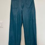 Maeve  Anthro Womens Colette Pants 29 TALL Faux Leather Wide Leg Blue Chic Photo 0