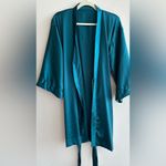 Bridesmaid Teal and Gold Silky Bathrobe, Size S/M Blue Photo 8