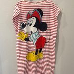Disney Vintage Mickey Mouse Double Sided Striped Dress  Pajama Shirt Photo 0