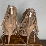 breckelle's Tan Roma-63 Suede Peep Toe Fringe Gilly Tie Stiletto Zip Heel 7 Photo 16