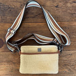 Think Royln Dune Saddle Raffia Bum Bag Striped Adjustable Strap Tan Photo 0