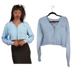 Unif  Baby Blue Angora Blend Cropped Cardigan Sweater Size Large Photo 1
