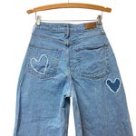 Social Tourist Ultra High Rise Baggy Jeans Hearts Women Sz 7R W 28 Wide Leg Boho Blue Photo 7