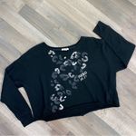 Aeropostale Cropped Cut Off Wide Fit Sweatshirt Black Large Rhinestone Cheetah Photo 9