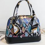 Faux Leather Snakeprint Blue Multi Handbag/ Croosbody 8” x 6.25” x 3.5” Black Photo 2