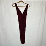Nookie NWT Jolie Plunge Midi Dress Wine Ruched Bodycon Size Small Photo 2