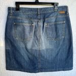 Boden Classic Denim Jean Mini Skirt with Front Godet Pleat Medium Wash Pockets Blue Size 12 Photo 1