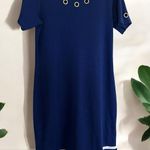 Quacker Factory Blue White Size XS Short Sleeve Striped Hem Knit Dress Grommets Photo 0