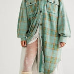 Free People  Plaid Long Ruby Jacket in Sage Combo Size XS Grunge Distressed Photo 0