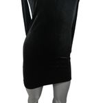 Forever 21 Black Velvet Mini Dress Small Long Sleeve Bodycon Vneck Goth Witchy LBD Photo 4