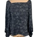 A New Day Blouse Top Black White Micro Floral Size L Large Long Sleeve Photo 0