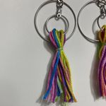 None Rainbow Tassel Fringe Double Hoop Earrings Silver Photo 5