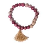 The Sak NEW - Boho Stackable Rhodonite & Lava Bead Stretch Tassel Bracelet Mala Yoga Photo 1