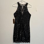 NWT Verte Black Sequin Mesh Bodycon Dress Large Beaded Halter Red Dress Boutique Photo 7