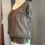 Hollister Holister Lace Trimmed Festival Cottagecore Brown Women’s Button Down Blouse Photo 1