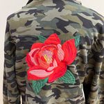 ZARA Army Print w/ Embroidered Rose Sweater Photo 4