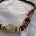 Vintage Chunky Wood Bead Disc Necklace Multiple Shapes Multicolor Western Boho Brown Photo 6