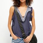 Free People  Navy Blue Market Place Boho Tee Tank Top Photo 2